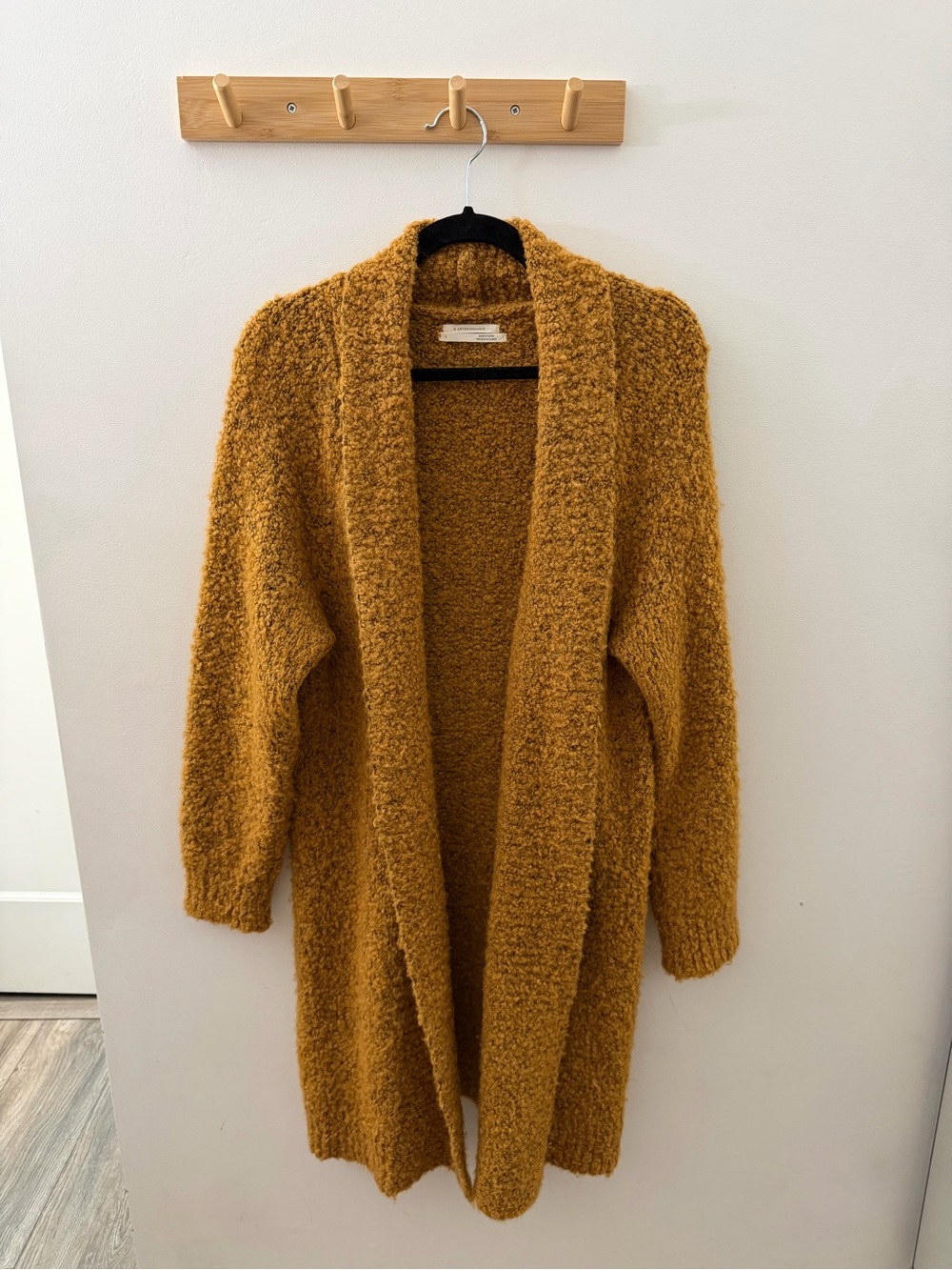 Anthropologie Mustard Bouclé Open-Front Long Line Oversized Wool Blend Cardigan